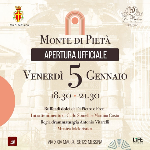 Monte di Pietà: oggi alle ore 18.30 l’apertura alla Città del Complesso Monumentale di Messina