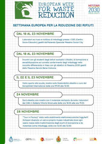 Settimana Europea per la Riduzione dei Rifiuti: il programma delle iniziative promosse dal Comune di Messina dal 18 al 26 novembre