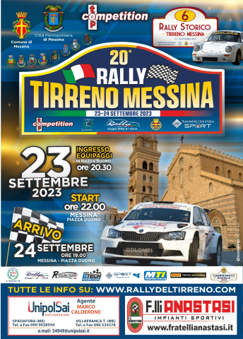 Il 23 e 24 settembre torna il Rally a Messina: domani conferenza stampa a Palazzo dei Leoni
