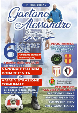 Domani sera la partita di beneficienza "1° memorial Gaetano Alessandro"