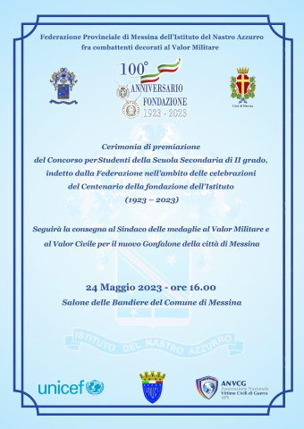 Mercoledì 24 a palazzo Zanca cerimonia di premiazione del concorso per il centenario della fondazione dell'istituto Nastro Azzurro